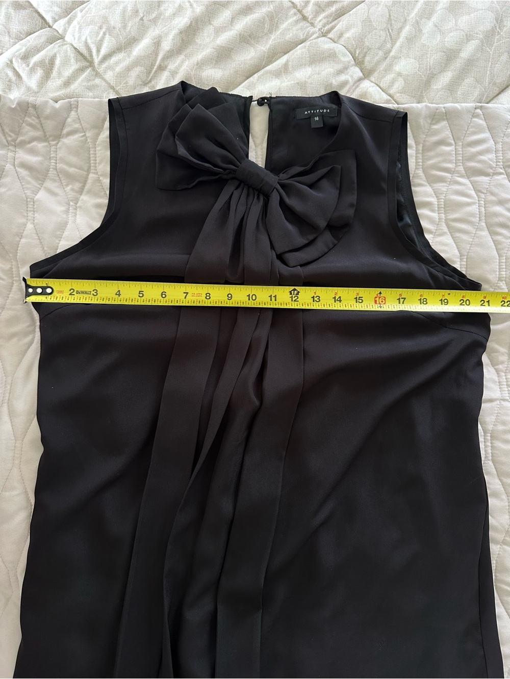 Vintage Attitude Mini Little Black Shift Dress Oversized Bow Chiffon Dark Chic - Picture 5 of 7